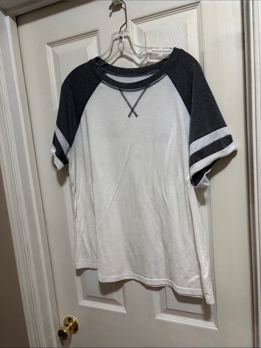 White Tee with Dark Gray Raglan Sleeves